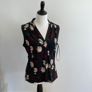 Calvin Klein Top  Sleeveless  Black & White with White and Red Flowers